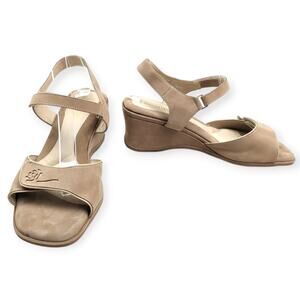 Beautifeel Tan Suede Wedge Slingback‎ Square Toe Comfort Sandals Size 40 | 9